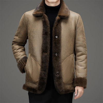 Lapel Golden Mink Leather Wool Coat