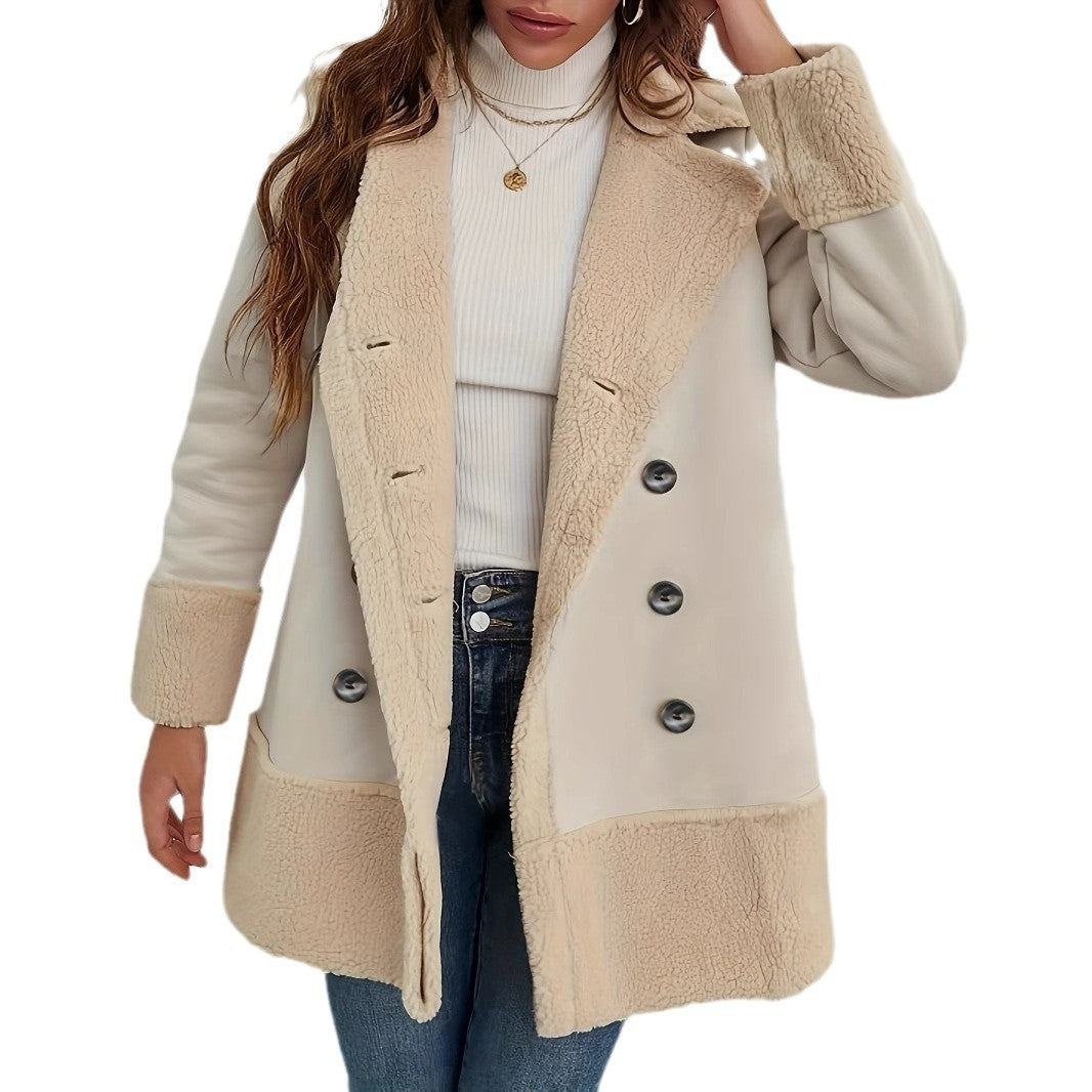 Lamb Wool Contrast Color Long Coat