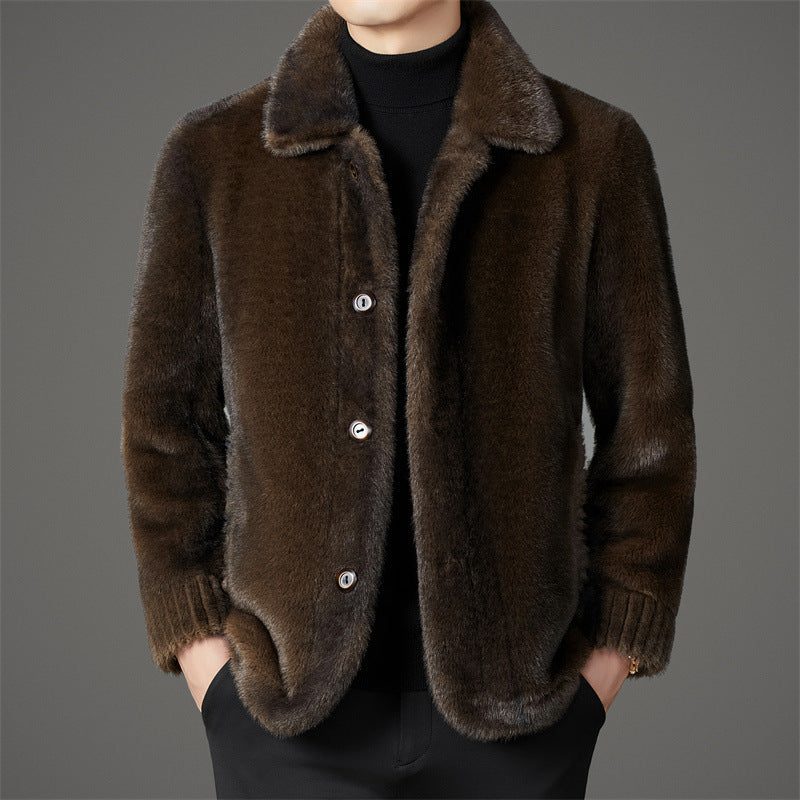 Lapel Golden Mink Leather Wool Coat