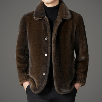 Lapel Golden Mink Leather Wool Coat