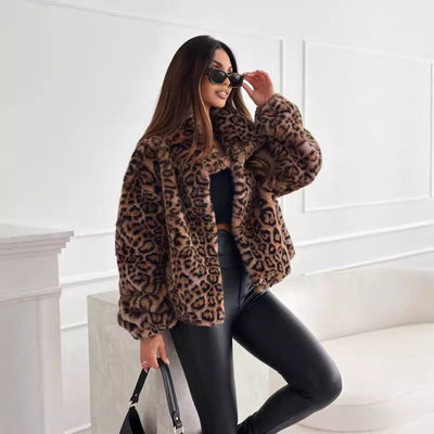 Leopard Print Lapel Short Coat