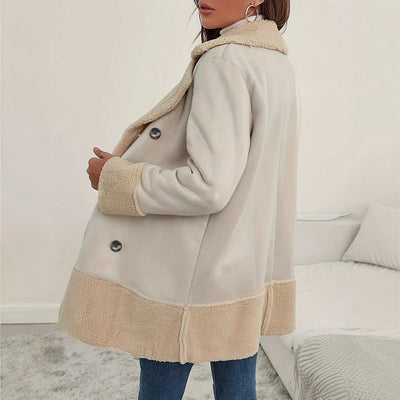 Lamb Wool Contrast Color Long Coat