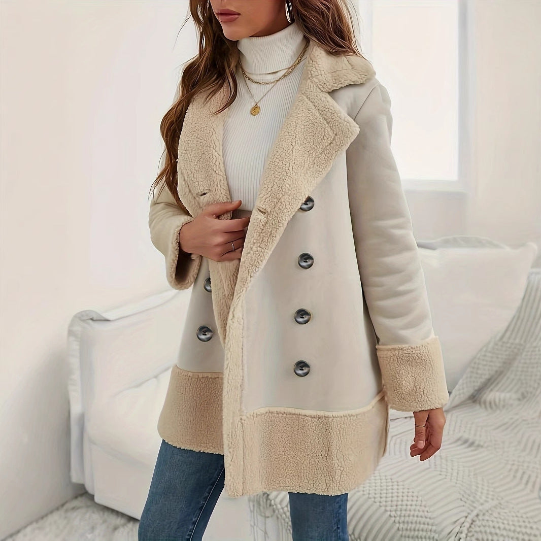 Lamb Wool Contrast Color Long Coat