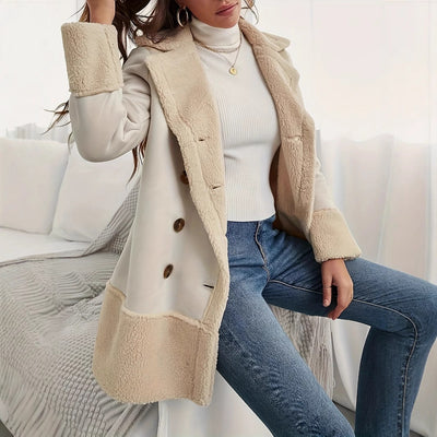 Lamb Wool Contrast Color Long Coat