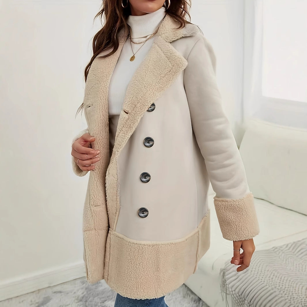 Lamb Wool Contrast Color Long Coat