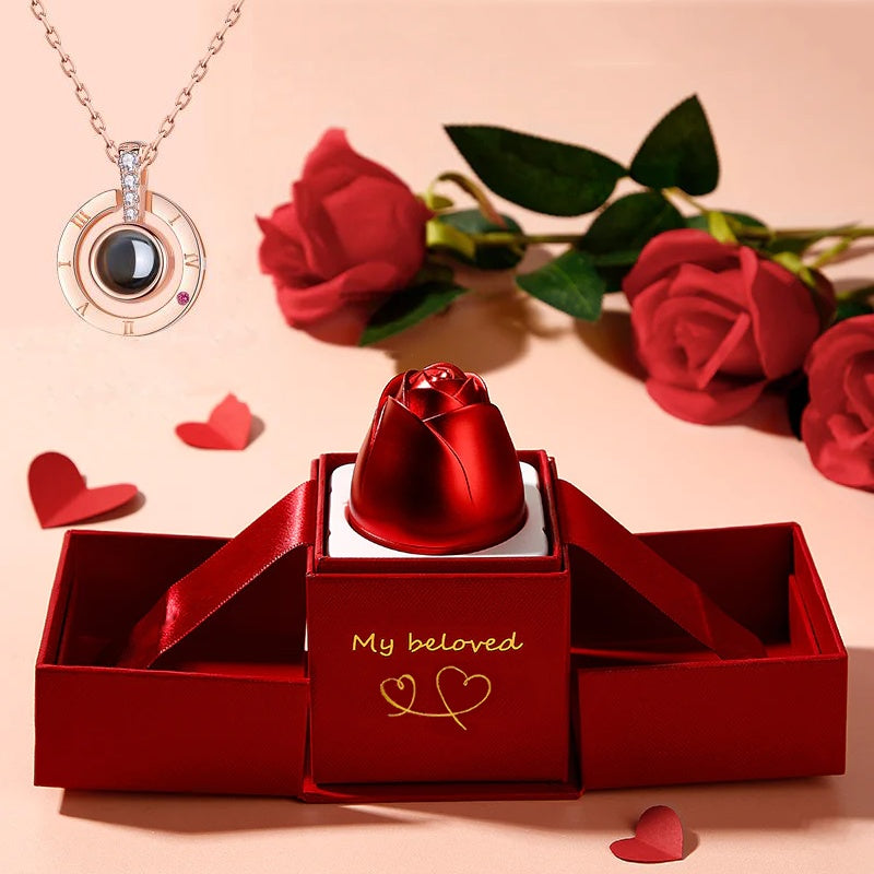 Valentine's Day Metal Rose Jewelry Gift Box