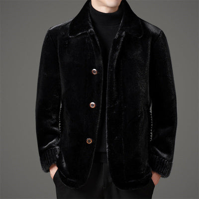 Lapel Golden Mink Leather Wool Coat