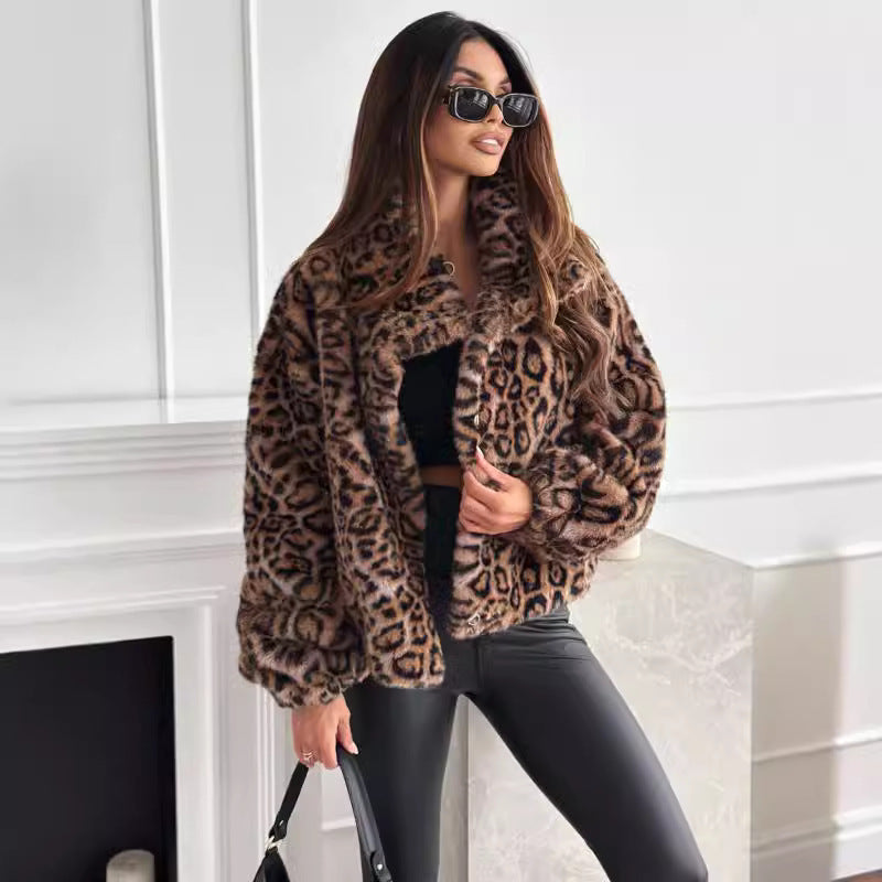 Leopard Print Lapel Short Coat