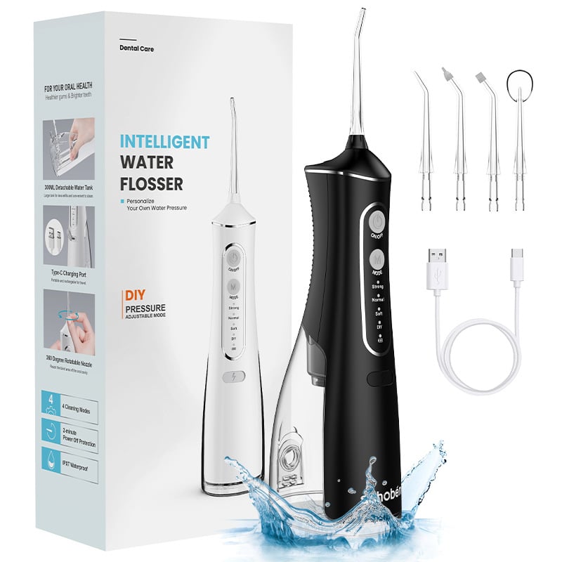 Water Flosser Cordless Oral Irrigator: 4 Replacement Heads with 300ML Super Large Tank