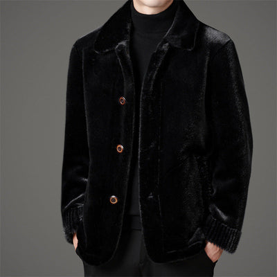 Lapel Golden Mink Leather Wool Coat