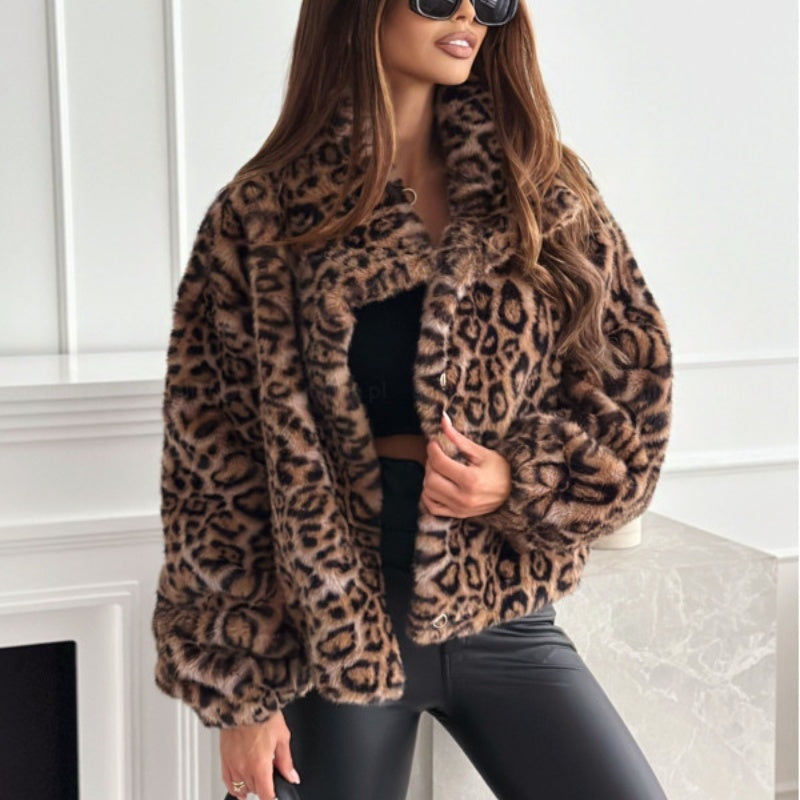 Leopard Print Lapel Short Coat