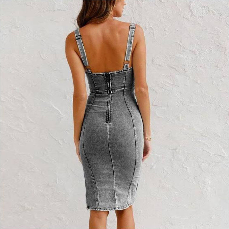 Summer Casual Tight Slim Fit U-neck Denim Dress