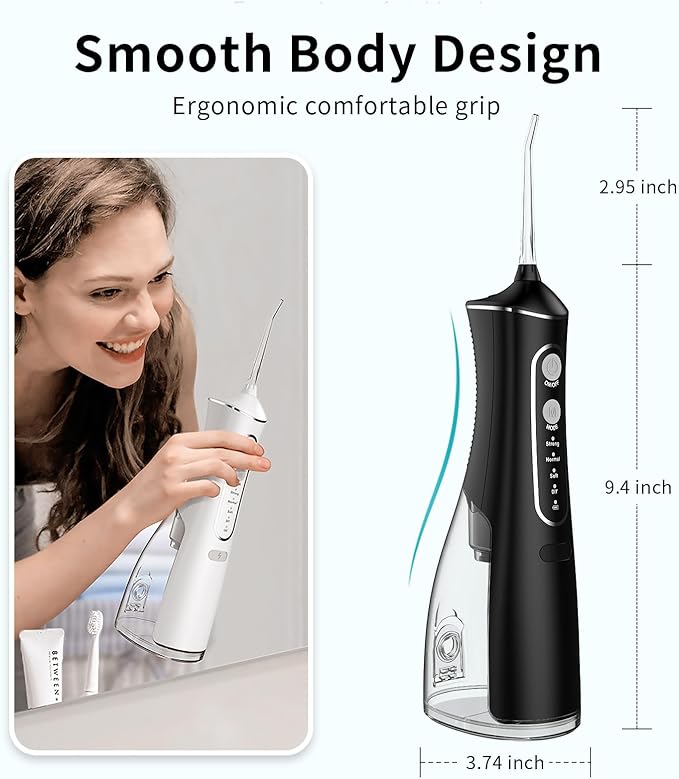 Water Flosser Cordless Oral Irrigator: 4 Replacement Heads with 300ML Super Large Tank