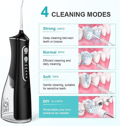 Water Flosser Cordless Oral Irrigator: 4 Replacement Heads with 300ML Super Large Tank