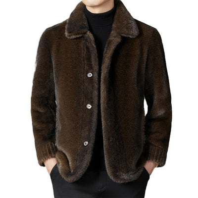 Lapel Golden Mink Leather Wool Coat