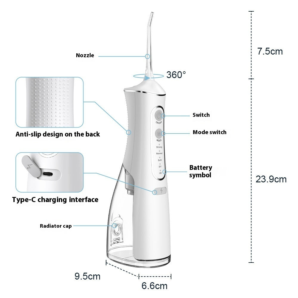 Water Flosser Cordless Oral Irrigator: 4 Replacement Heads with 300ML Super Large Tank