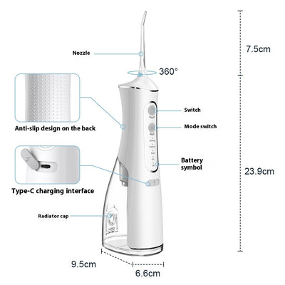 Water Flosser Cordless Oral Irrigator: 4 Replacement Heads with 300ML Super Large Tank