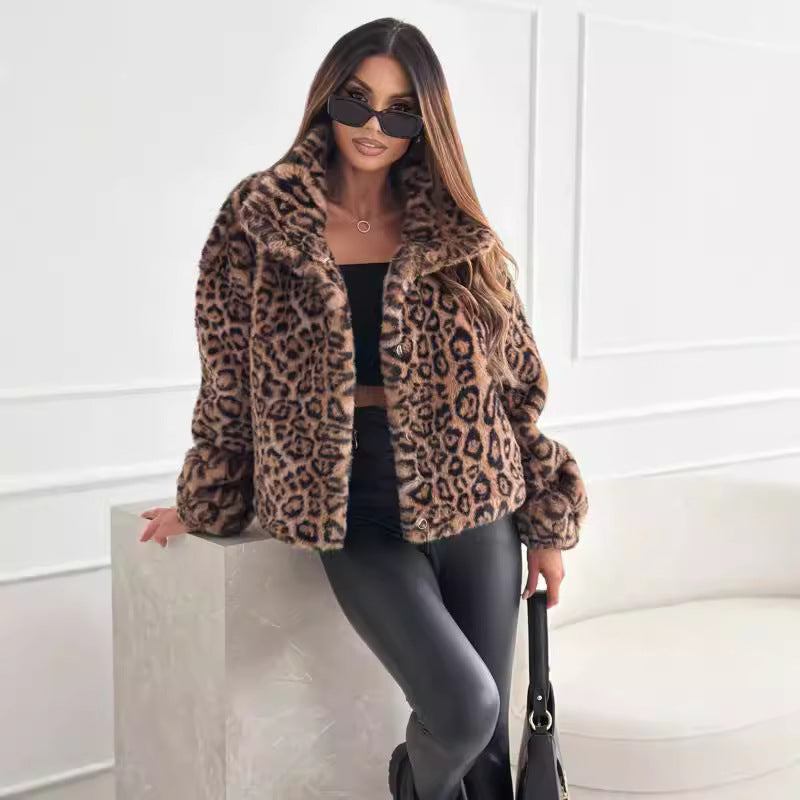 Leopard Print Lapel Short Coat