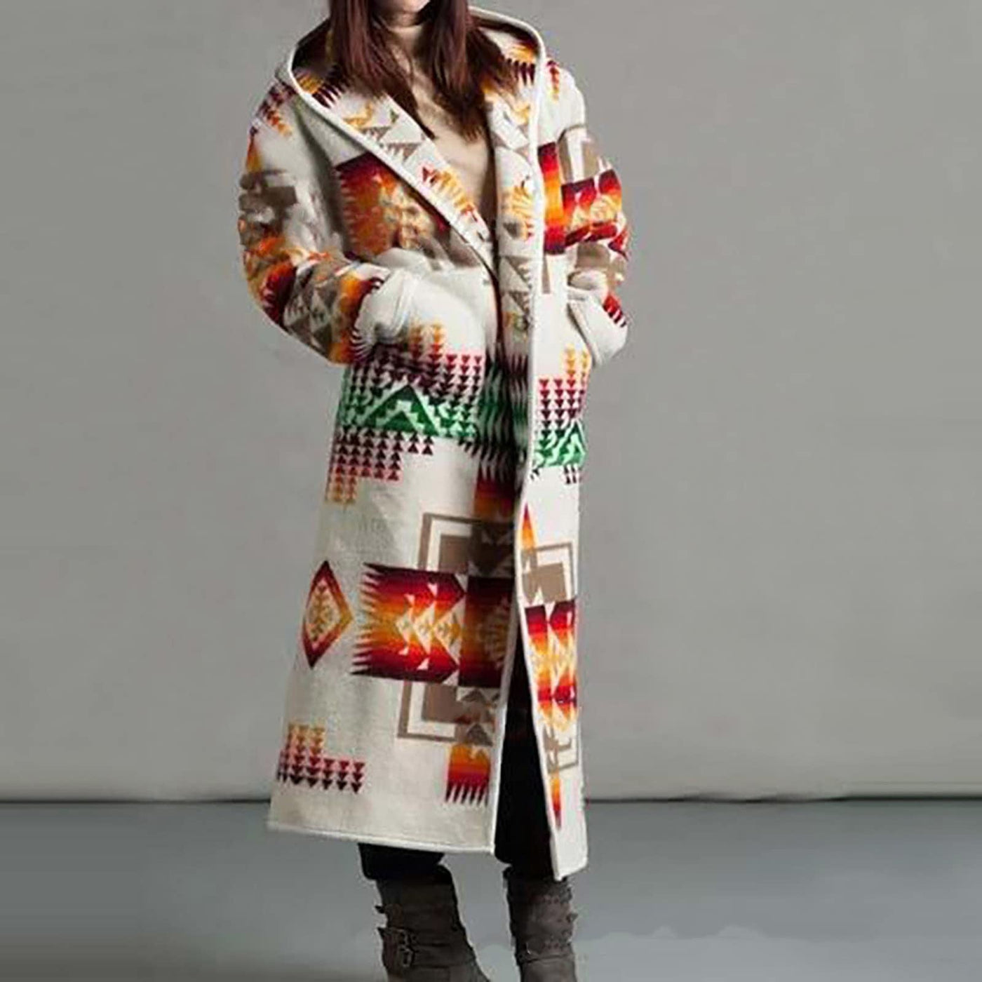 Printing Pocket Long Sleeve Large Coat