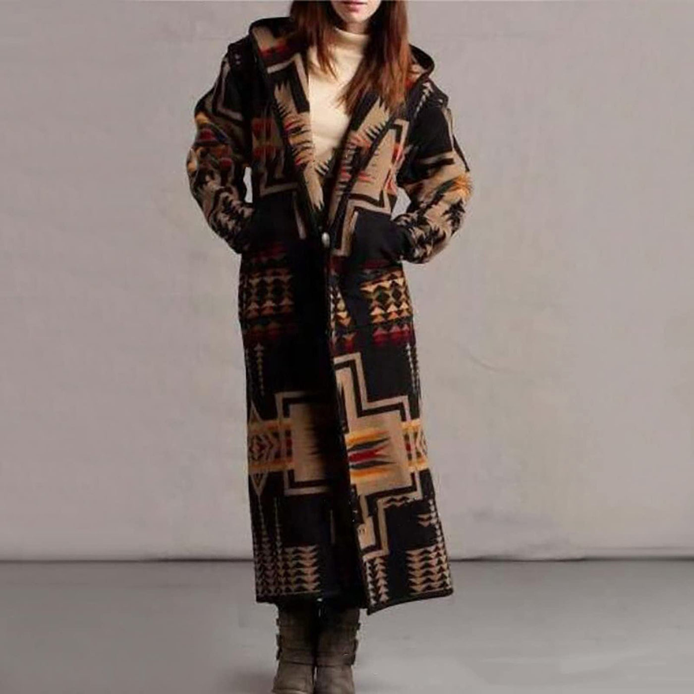 Printing Pocket Long Sleeve Large Coat