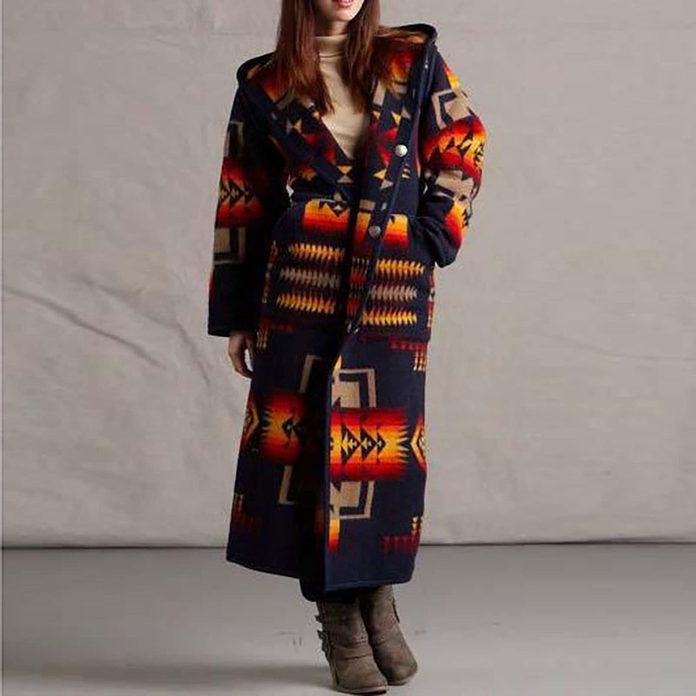 Printing Pocket Long Sleeve Large Coat