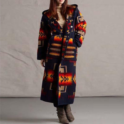 Printing Pocket Long Sleeve Large Coat