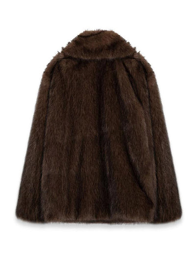 Polo Collar Plush Faux Fur Coat