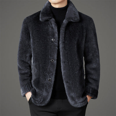 Lapel Golden Mink Leather Wool Coat