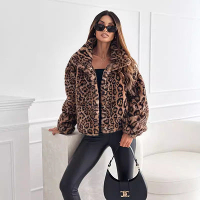 Leopard Print Lapel Short Coat