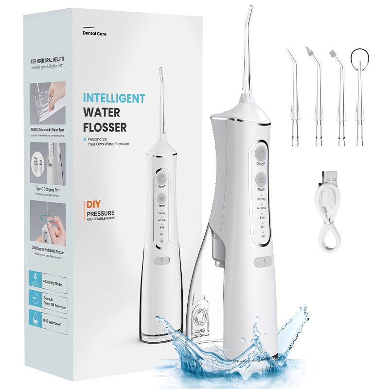 Water Flosser Cordless Oral Irrigator: 4 Replacement Heads with 300ML Super Large Tank