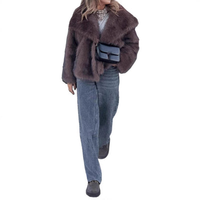 Loose-Fitting Long Sleeves Plush Brown Coat